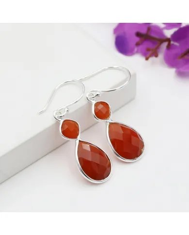 Red Onyx Gemstone Dangle Earrings - Sterling Silver Handmade Versatile Jewelry