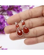 Red Onyx Gemstone Dangle Earrings - Sterling Silver Handmade Versatile Jewelry