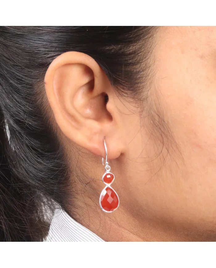 Red Onyx Gemstone Dangle Earrings - Sterling Silver Handmade Versatile Jewelry