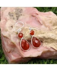 Red Onyx Gemstone Dangle Earrings - Sterling Silver Handmade Versatile Jewelry