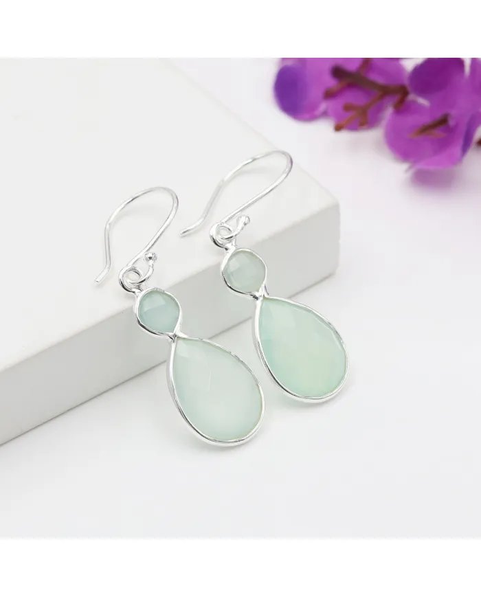 Blue Onyx Gemstone Dangle Earrings - Sterling Silver Handmade Versatile Jewelry