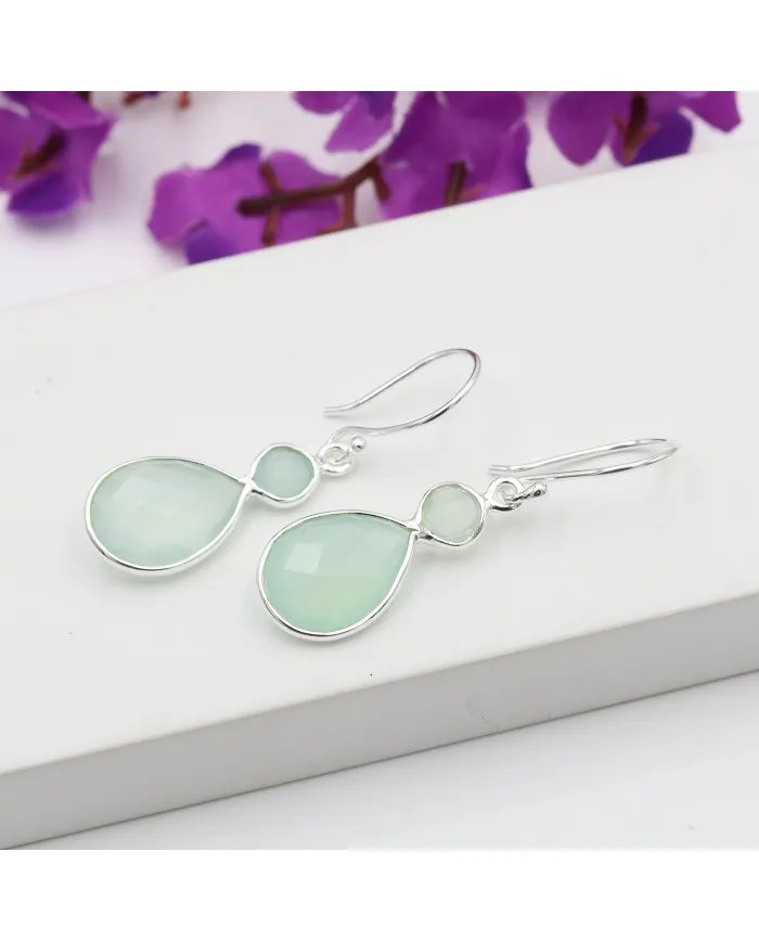 Blue Onyx Gemstone Dangle Earrings - Sterling Silver Handmade Versatile Jewelry