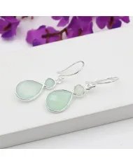 Blue Onyx Gemstone Dangle Earrings - Sterling Silver Handmade Versatile Jewelry