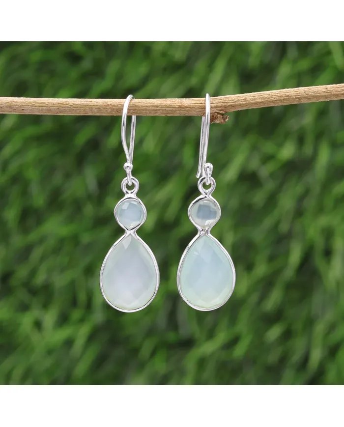 Blue Onyx Gemstone Dangle Earrings - Sterling Silver Handmade Versatile Jewelry