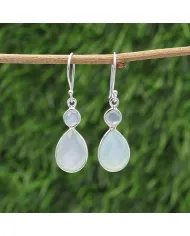 Blue Onyx Gemstone Dangle Earrings - Sterling Silver Handmade Versatile Jewelry