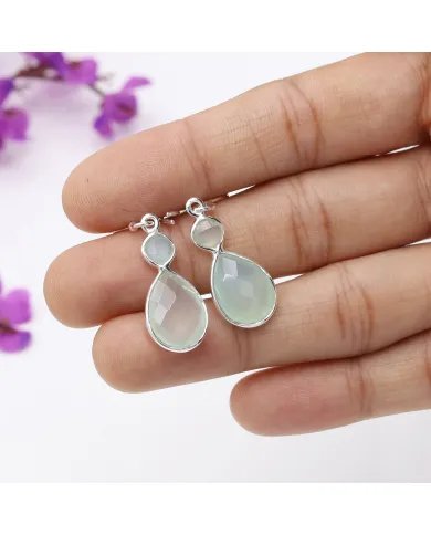 Blue Onyx Gemstone Dangle Earrings - Sterling Silver Handmade Versatile Jewelry