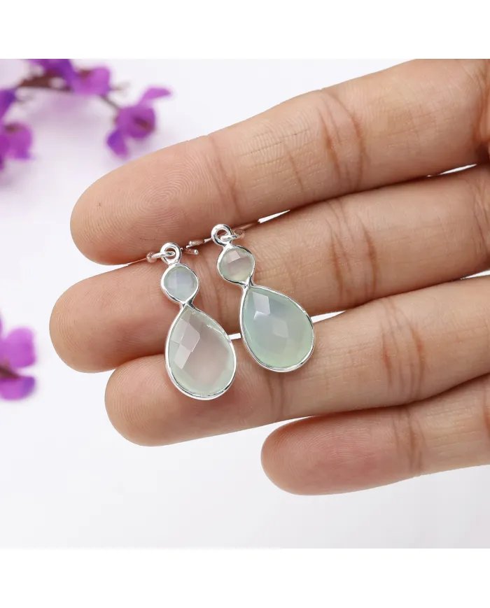 Blue Onyx Gemstone Dangle Earrings - Sterling Silver Handmade Versatile Jewelry