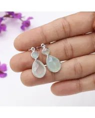 Blue Onyx Gemstone Dangle Earrings - Sterling Silver Handmade Versatile Jewelry
