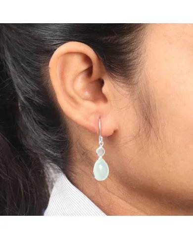 Blue Onyx Gemstone Dangle Earrings - Sterling Silver Handmade Versatile Jewelry