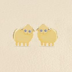 Cute Sheep Studs, Animal Earrings, 18k Gold Earrings, Sterling Silver Studs, Diamond Sheep Studs, Beautiful Earrings for Girls