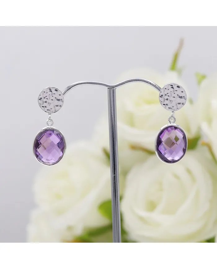 Natural Amethyst Dangle Earrings - 925 Sterling Silver Earrings Handmade Birthstone Jewelry