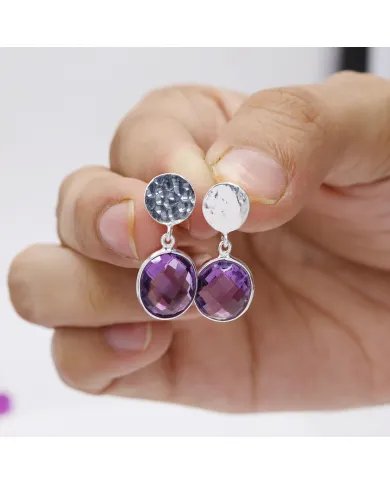 Natural Amethyst Dangle Earrings - 925 Sterling Silver Earrings Handmade Birthstone Jewelry