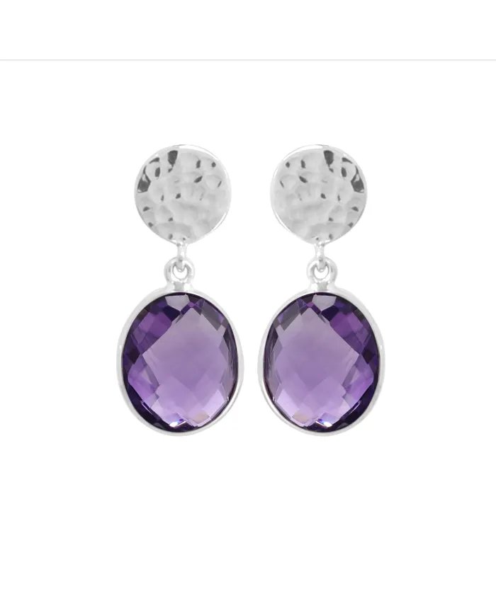 Natural Amethyst Dangle Earrings - 925 Sterling Silver Earrings Handmade Birthstone Jewelry