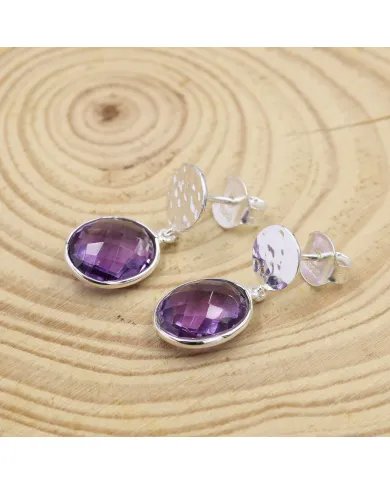 Natural Amethyst Dangle Earrings - 925 Sterling Silver Earrings Handmade Birthstone Jewelry