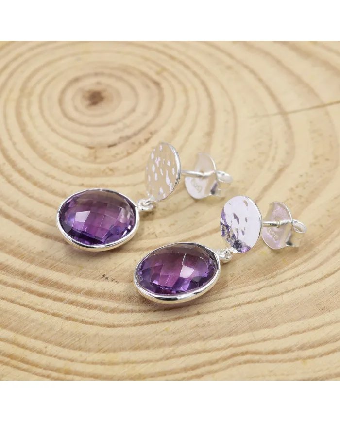 Natural Amethyst Dangle Earrings - 925 Sterling Silver Earrings Handmade Birthstone Jewelry