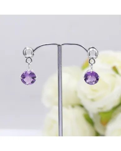 Amethyst Earrings Silver Dainty Earrings - Sterling Silver Handmade Dangle Jewelry for Women