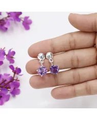 Amethyst Earrings Silver Dainty Earrings - Sterling Silver Handmade Dangle Jewelry for Women