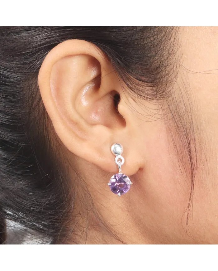 Amethyst Earrings Silver Dainty Earrings - Sterling Silver Handmade Dangle Jewelry for Women