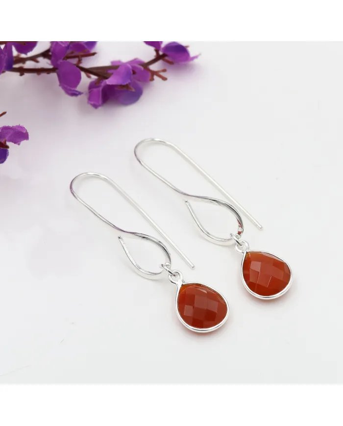 Red Onyx Earrings - Sterling Silver Handmade Dangle Earrings for Women