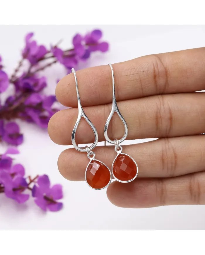 Red Onyx Earrings - Sterling Silver Handmade Dangle Earrings for Women