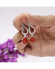 Red Onyx Earrings - Sterling Silver Handmade Dangle Earrings for Women