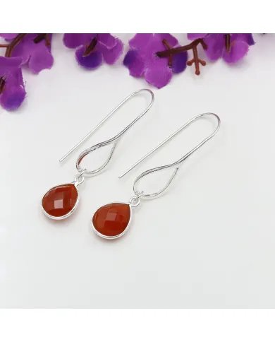 Red Onyx Earrings - Sterling Silver Handmade Dangle Earrings for Women