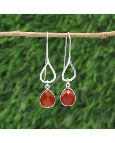 Red Onyx Earrings - Sterling Silver Handmade Dangle Earrings for Women